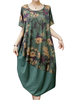 Casual Print Patchwork Short Sleeve Loose Vintage Dress