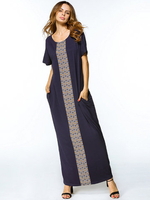 Casual Print Patchwork Short Sleeve O-neck Maxi Dress For Women