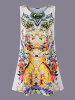 Casual Print Sleeveless O-neck Mini Dress For Women