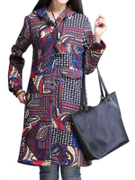 Casual Printed Hooded Long Sleeve Button Dress Women Long Cardigan