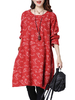 Casual Printed Long Sleeve O Neck Women Cotton Dress