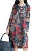 Casual Printed O-Neck Long Sleeve Knee-Length Dress For Women