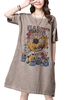 Casual Printed O-Neck Short Sleeve Side Split Dress For Women