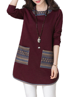 Casual Printed Patchwork O-Neck Long Sleeve Blouse For Women