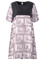 Casual Printed Patchwork Short Sleeve O-Neck Mini Dress