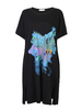 Casual Printed Short Sleeve Side Split Loose Shirt Dress