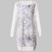 Casual Printing Long Sleeve Round Neck Nightdress Cotton Nightgown For Women