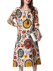 Casual Printing O-Neck Long Sleeve Pocket Straight Dress For Women