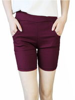 Casual Pure Color Elastic Waist Pocket Shorts For Women