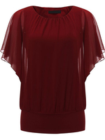 Casual Pure Color Elastic Waist Round Neck Blouse For Women
