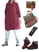 Casual Pure Color Heap Collar Long Sleeve Cotton Dress For Women