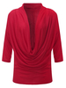 Casual Pure Color Heap Collar Three Quarter Sleeve Tops For Women