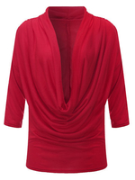 Casual Pure Color Heap Collar Three Quarter Sleeve Tops For Women