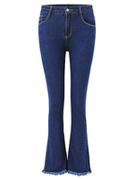 Casual Pure Color High Waist Pocket Tassels Trumpet Denim Pants For Women
