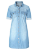 Casual Pure Color Lapel Button Half Sleeve Denim Shirt Dress For Women