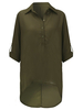 Casual Pure Color Lapel Button High Low Shirt For Women