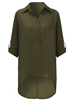 Casual Pure Color Lapel Button High Low Shirt For Women