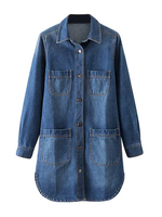 Casual Pure Color Lapel Button Pocket Denim Dress For Women