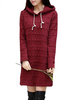 Casual Pure Color Long Sleeve Cotton Hooded Pullover Mini Dress For Women