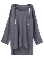 Casual Pure Color Long Sleeve High Low Hoodie For Women