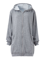 Casual Pure Color Long Sleeve Hooded Zipper Thicken Cotton Coat For Women
