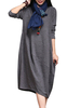 Casual Pure Color Long Sleeve O-Neck Knee-Length Dress For Women