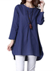 Casual Pure Color Long Sleeve O-Neck Split High Low Blouse For Women