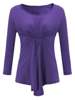 Casual Pure Color Ruffle O-Neck Long Sleeve Tops For Women
