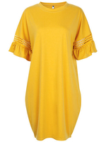 Casual Pure Color Sleeve Hollow Out Patchwork Dress For Women