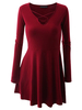 Casual Pure Color V-Neck Long Sleeve Mini Dress For Women