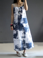 Casual Random Ink Print Spaghetti Strap Maxi Dress For Women