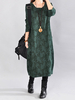 Casual Round Neck Long Sleeve Printed Linen Dresses For Women