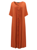 Casual Round Neck Pleated Button Short Sleeve Dress For Women