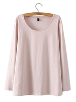 Casual Round Neck Pure Color Shirt For Women