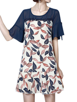 Casual Ruffle Hem Printed Chiffon Dresses For Women