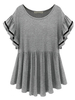 Casual Ruffles Loose Stripe Patchwork Short Sleeve Women T-Shirt
