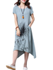Casual Short Sleeve O-nack Ink Printing Asymmetrical Hem Maxi Dress