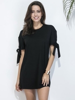 Casual Short Sleeve Tie O-neck Mini Dress For Women