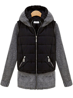 Casual Slim Knit Patchwork Long Sleeve Hood Coat