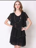 Casual Solid Bead Patchwork Ruffled Chiffon Dress For Women