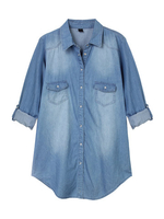 Casual Solid Button Pocket Denim Thin Shirt For Women