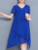 Casual Solid Color Asymmetrical V-Neck Short Sleeve Women Dresses