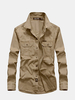Casual Solid Color Cotton Cargo Dress Shirt Long Sleeve Plus Size Shirt For Men