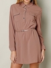 Casual Solid Color Long Sleeve Lapel Women Shirt Dress