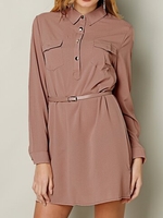 Casual Solid Color Long Sleeve Lapel Women Shirt Dress