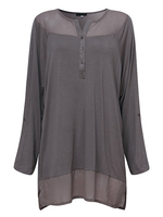 Casual Solid Color Net Yarn V Neck Button Blouse For Women
