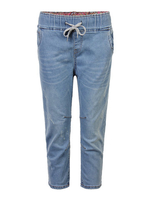 Casual Solid Drawstring Elastic Waist Denim Capri Pants For Women