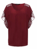 Casual Solid Lace Patchwork Batwing Sleeve T-Shirt For Women