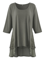 Casual Solid Lace Stitching Half Sleeve Irregular T-Shirt For Women