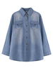 Casual Solid Lapel Pocket Denim Shirt For Women